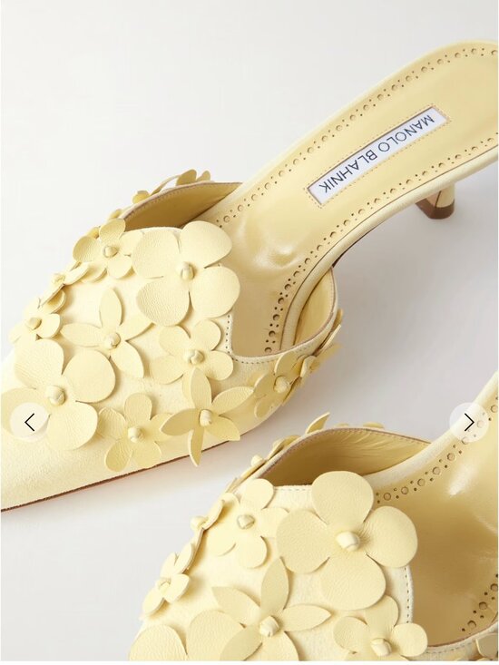 Manolo Blahnik Shoes - BRAND NEW NEVER USED- Manolo Blahnik Yellow Harnes Floral Suede Mule, Size 41